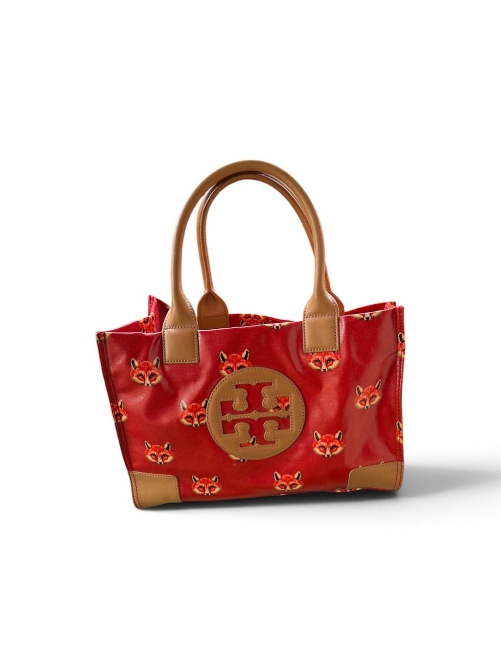 Tory Burch Limited Edition Fox Print Small Tote with Tan Trim